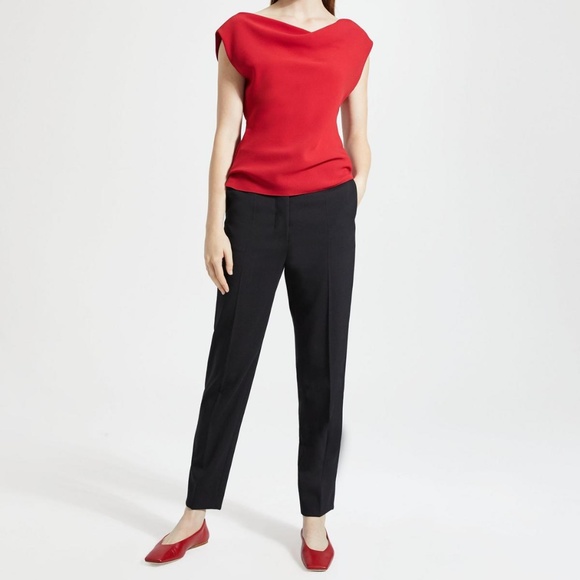 NWT Theory Classic Crepe Draped Boatneck Top Red S - Picture 4 of 6